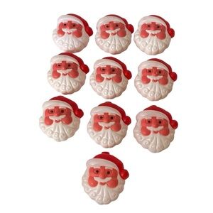 Vintage Blow Mold Hard Plastic Christmas String Light Santa Claus Face Set of 10